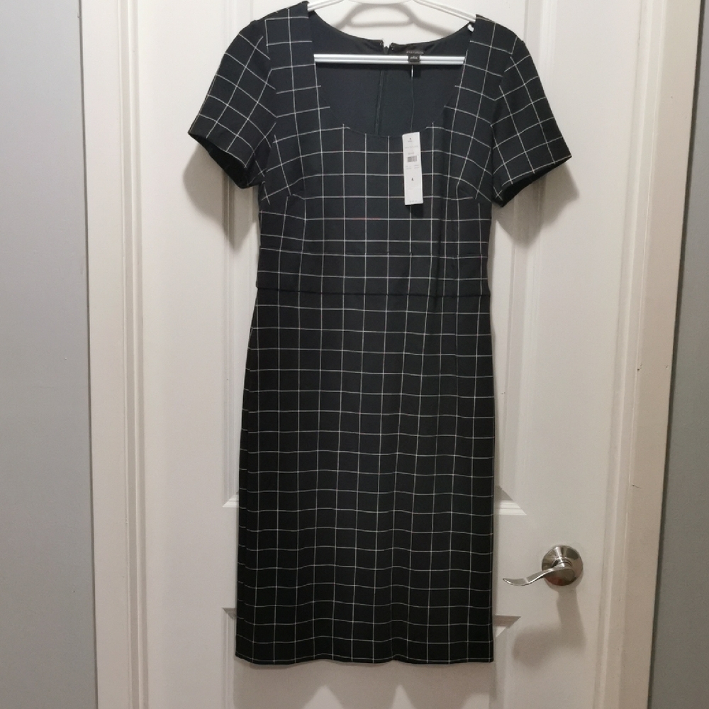 Ann Taylor Chic Black and White‎ Checkered Midi Dress